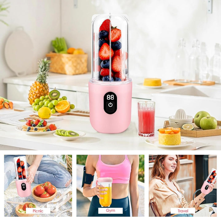 Tragbarer Mixer, Portabler Elektrischer Saftpresse mit Digitalanzeige, 1500mAh Akku, Drahtloser Gebr