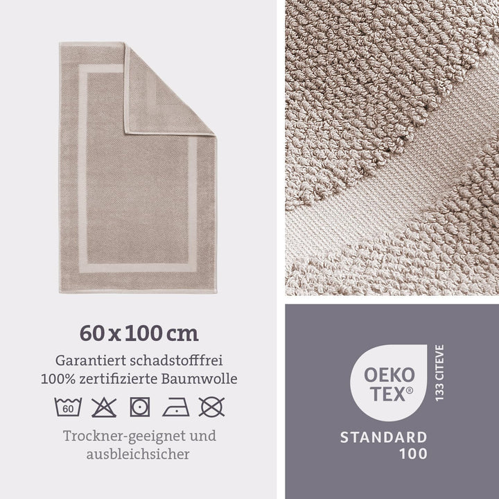 herzbach home Badvorleger 100% Baumwolle | Duschvorleger | 1.000 g/m² | Saugfähig | Waschbar (Sandgr