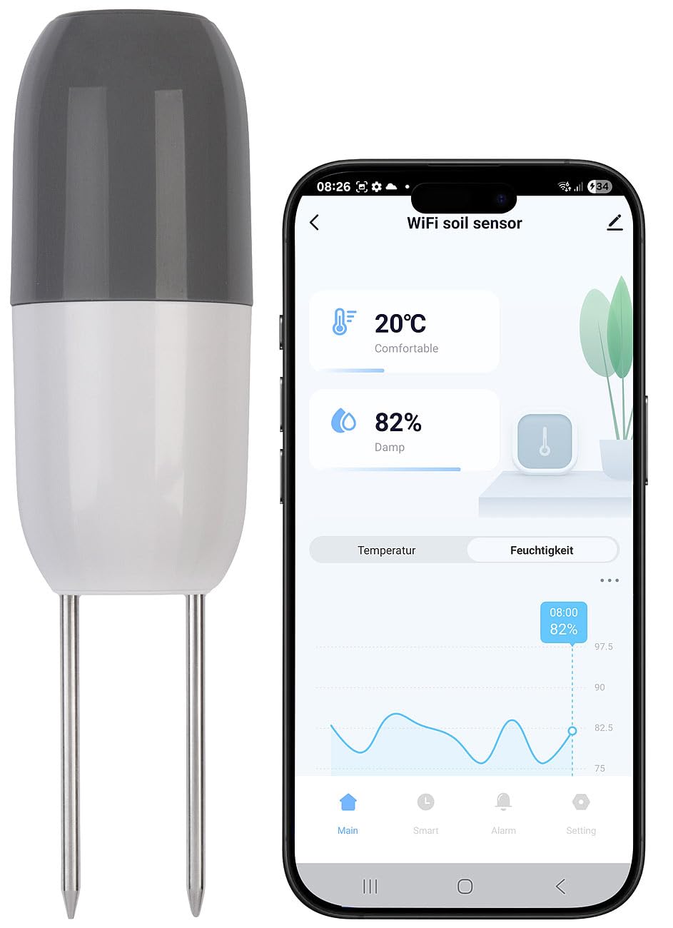 Royal Gardineer Smarter WLAN-2in1-Bodenfeuchtigkeits- und Temperaratursensor mit App