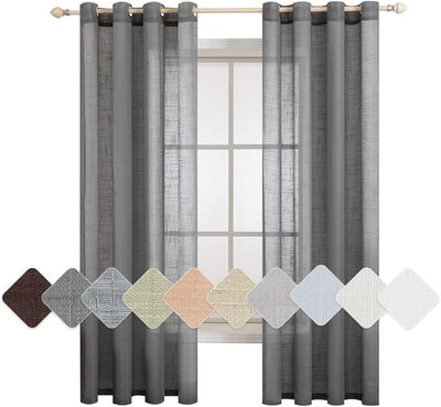 MIULEE 2er Set Voile Vorhang Sheer Leinenvorhang mit Ösen Transparente Leinen Optik Gardine Ösenscha