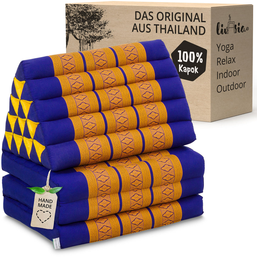 livasia Thaikissen 3 Auflagen extrahoch - 185x55x8cm - Dreieckskissen mit Klappmatratze, Kapok, Jumb