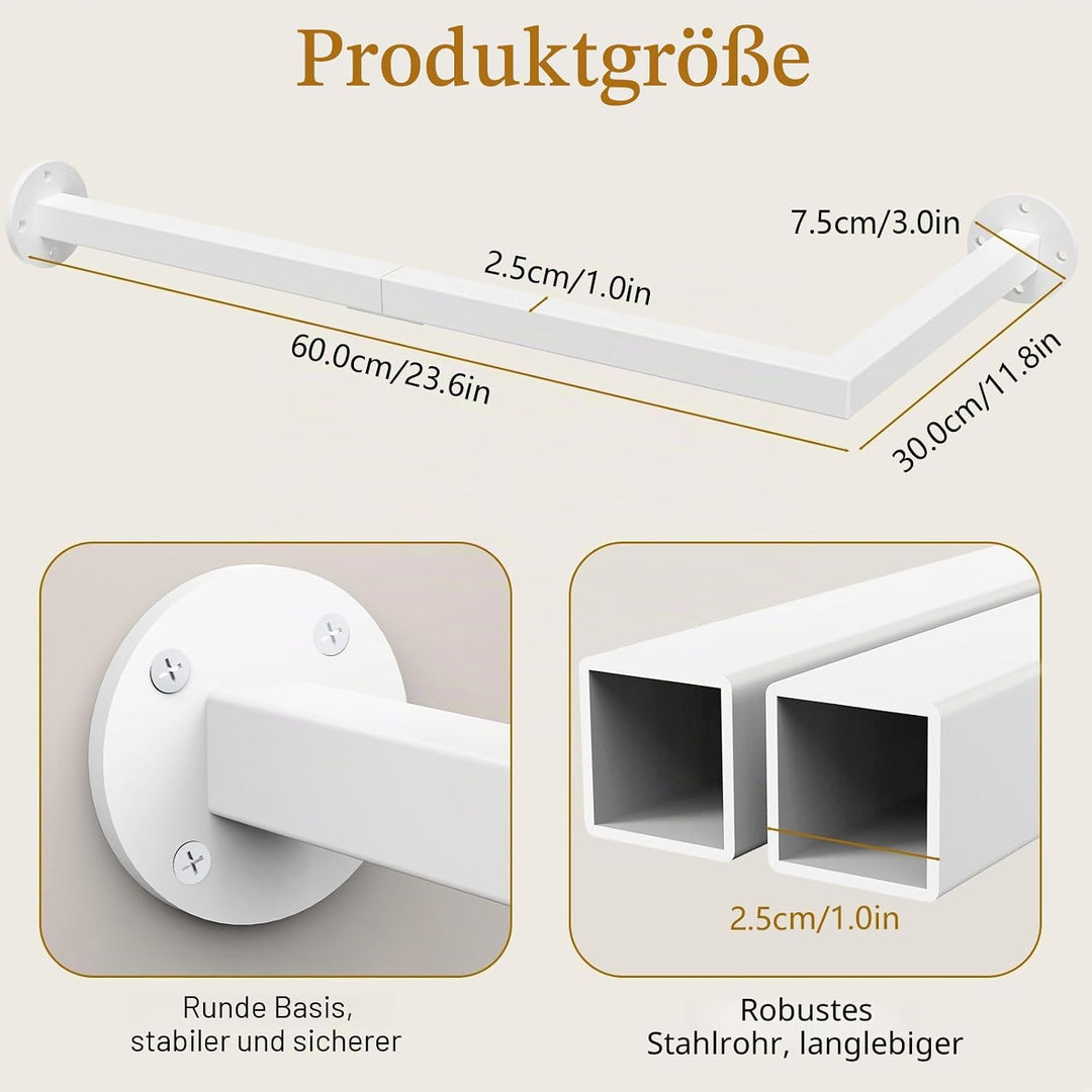 Yawinhe Industrierohr Kleiderstangen für die Wand, Garderobenstange L-Form, Abnehmbare Kleiderstände