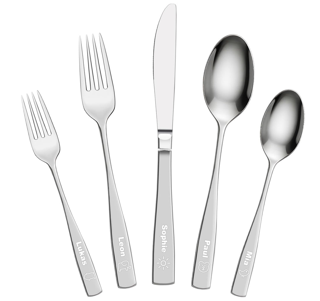 Personalisiert Besteck Set für Kinder Erwachsene, Gravurmaster Edelstahl Besteckset mit Gravur,6-12