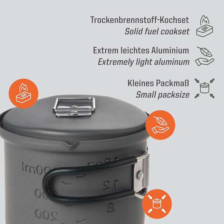 Esbit Trockenbrennstoffkochset - Outdoor Camping Kocher 585 ml mit Aluminium Topf - klappbare Griffe