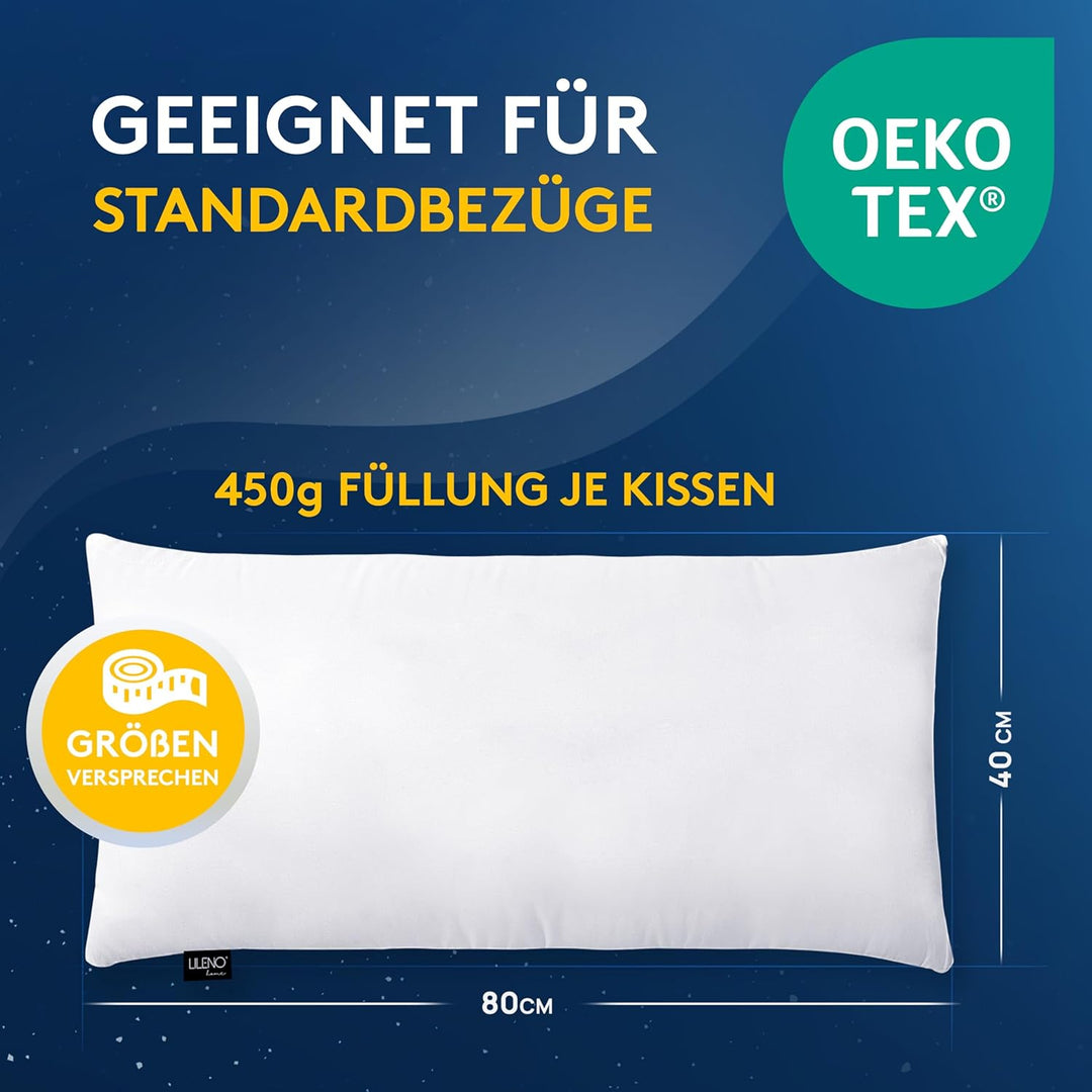 LILENO HOME Microfaser Kissen 40x80 cm Premium (450g Füllung) [2er Set] bis 95 Grad waschbar mit Rei