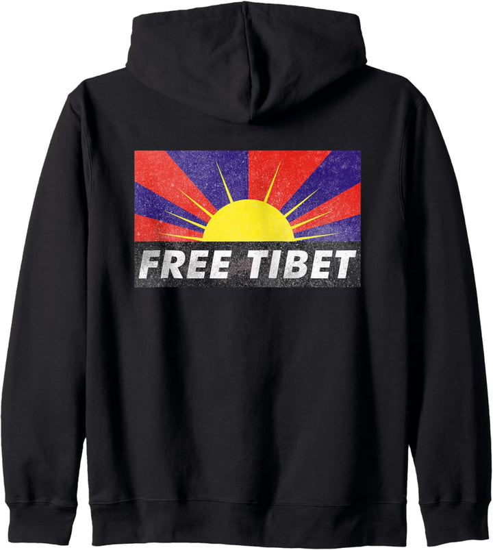 Free Tibet Flag Sun Vintage Graphic Kapuzenjacke