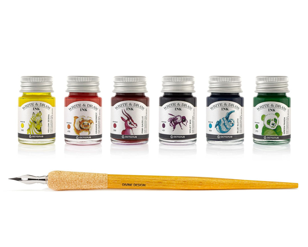 Write and Draw Ink Set CARNIVAL, Schreib- und Zeichentusche, 6 x 10 ml mit Schreibfeder CARNIVAL 60