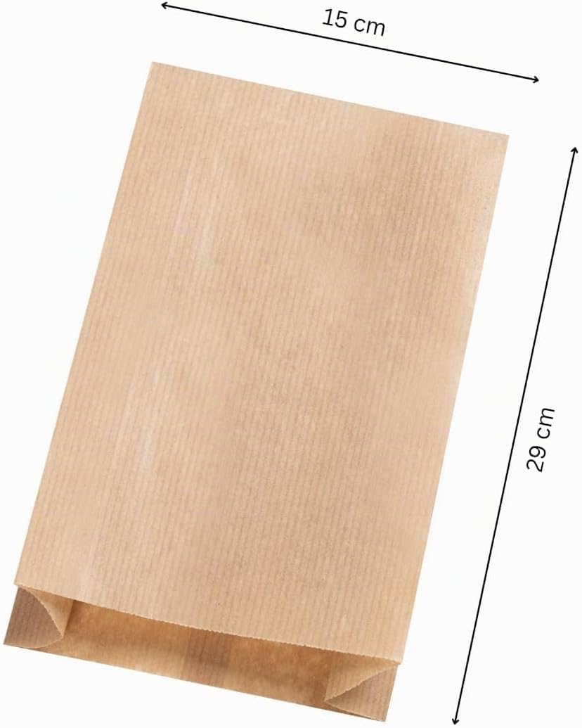 1000 Papiertüten Braun 15 x 29 cm | Papiertüten für Süss | Verpackung | Mittagessen | Sandwich | Geb