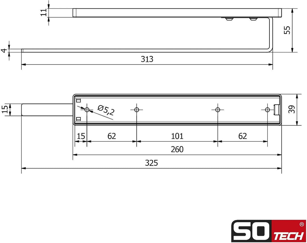 2 Stück SO-TECH® Handtuchauszug Elegance Chrom 1-armig 325 mm eingeschoben, 470 mm ausgezogen Handtu