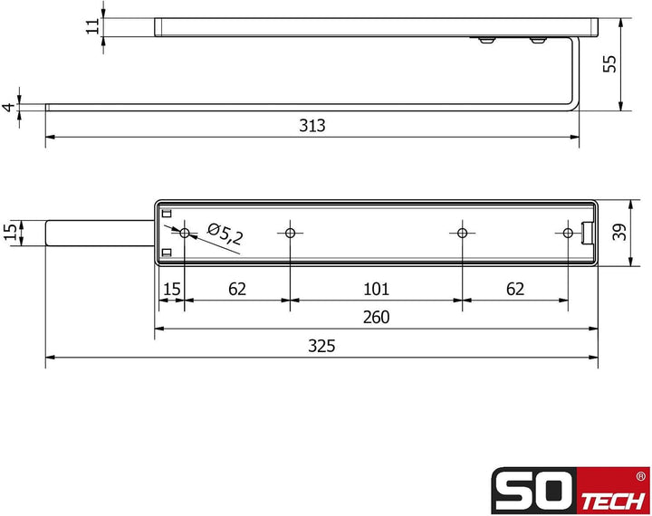 2 Stück SO-TECH® Handtuchauszug Elegance Chrom 1-armig 325 mm eingeschoben, 470 mm ausgezogen Handtu