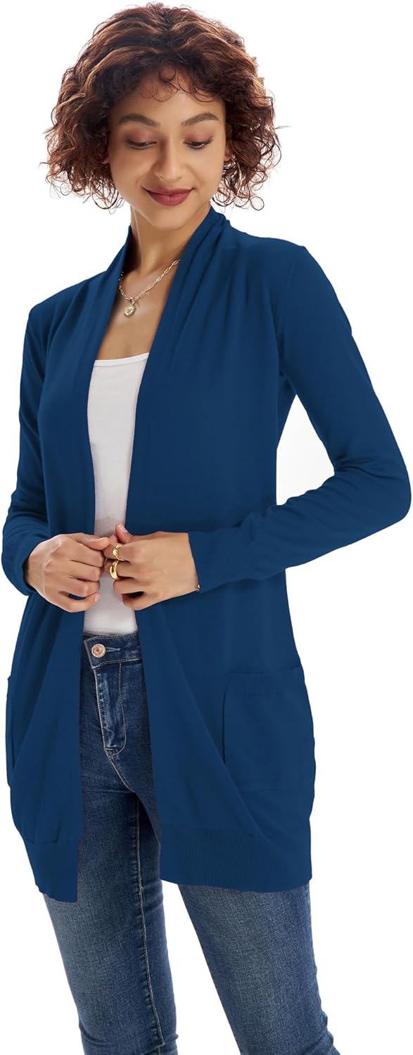 GRACE KARIN Damen Langarm Offene Strickjacke Lang Strickmantel Casual High Stretchy Cardigan mit Tas