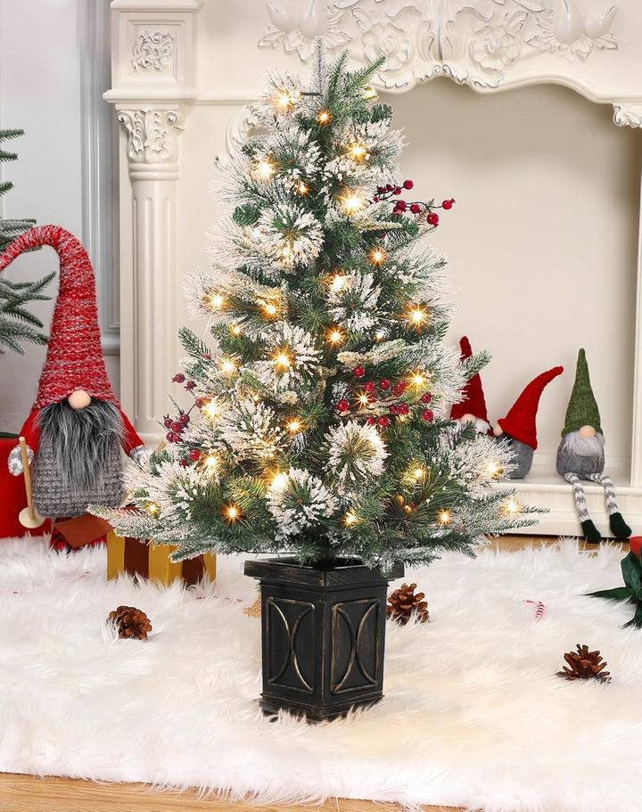 2PCS Weihnachtsbaum Künstlich 90 cm mit 78 Beleuchtung, Snow Flocked Künstlicher Weihnachtsbaum Batt