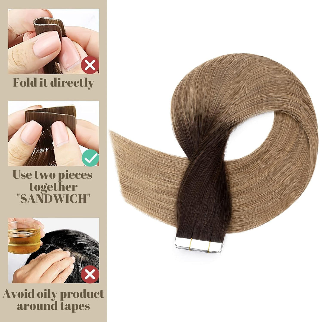 SEGO Haarverlängerung Tape Extensions Echthaar Klebeband 10 PCS 25g Haarteile 7A Glatt 100% Remy Hum