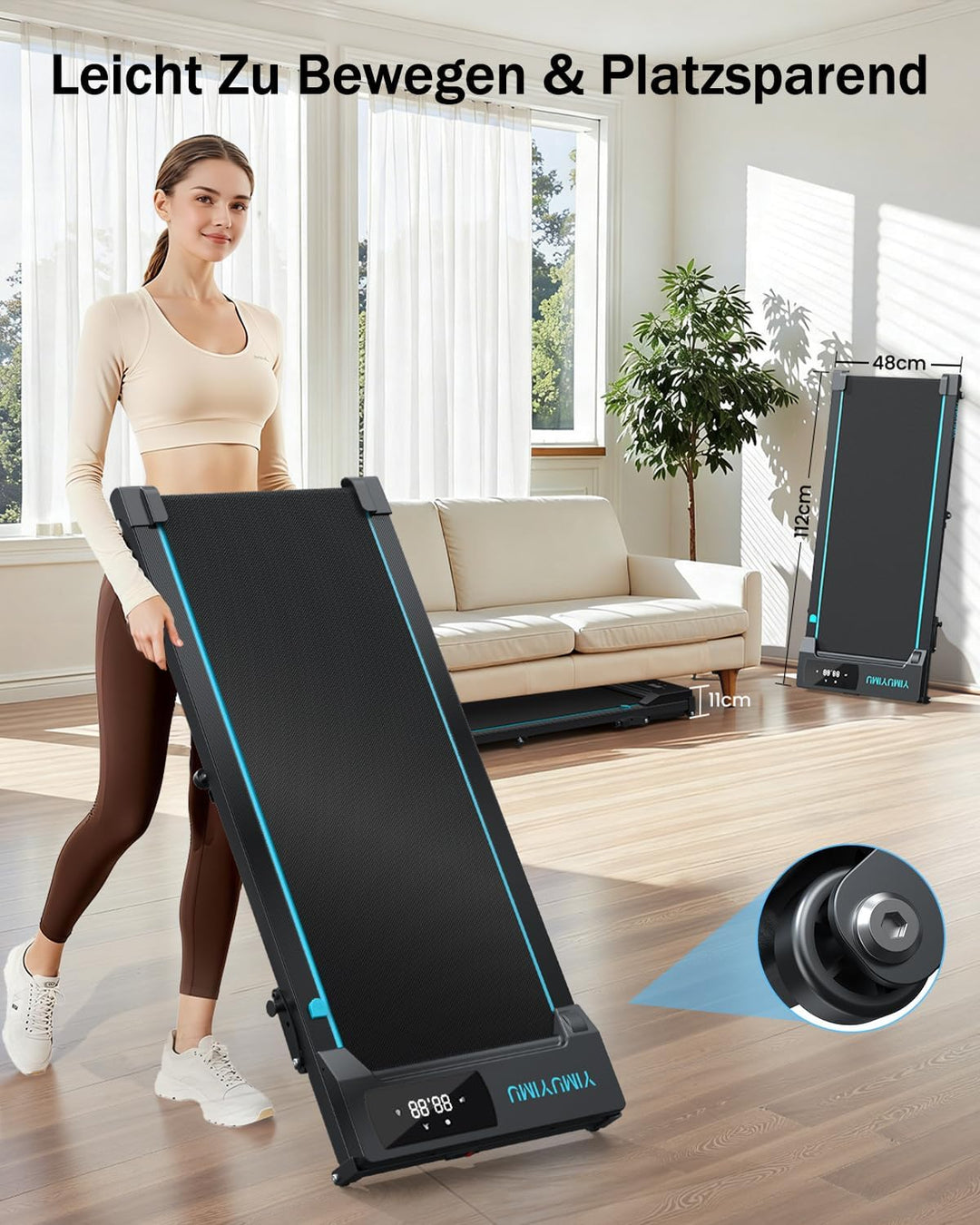 Walking Pad mit 0-8% Steigung, 10 km/h Laufband für Zuhause