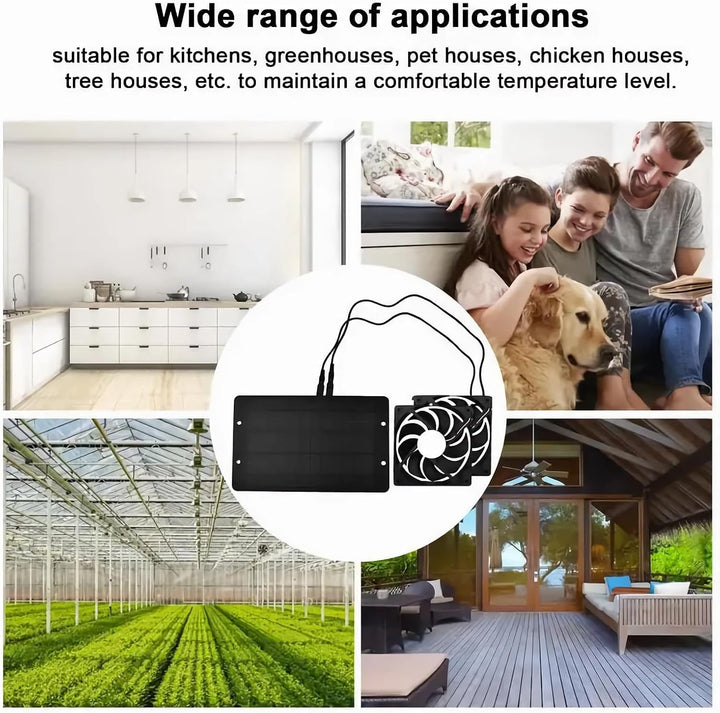 Mumusuki Solar Panel Fan Kit, 12V 10W 2A Silikon Kunststoff, Solarbetriebener Dualer Lüfter, Wetterf
