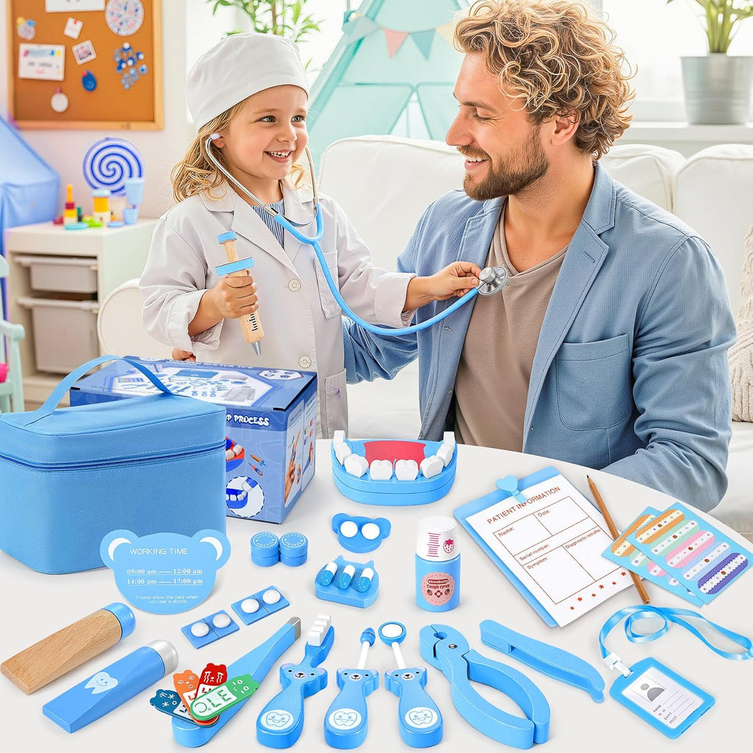 Ophy Arztkoffer Kinder ab 3 Jahre, 40-TLG. Holzspielzeug Doktorkoffer für Jungen &amp; Mädchen, Zahnarzt