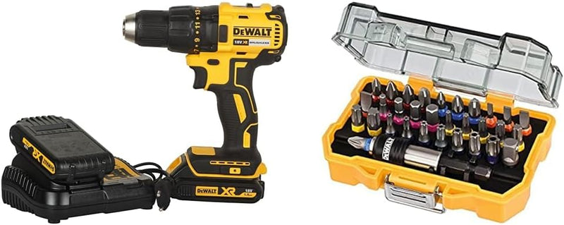 Dewalt Akku-Bohrschrauber (18V, 1.5 Ah, bürstenlos, 15 Drehmomentstufen) & 32-tlg. Schrauberbit-Set