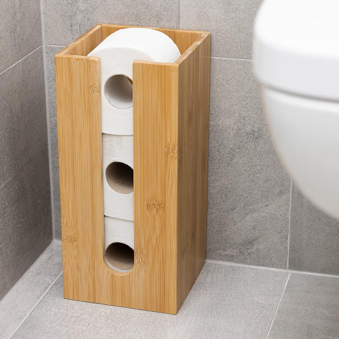 Navaris Bambus Toilettenpapier Rollenhalter - 15x15x33cm Ersatzrollenhalter frei stehend kompakt - B