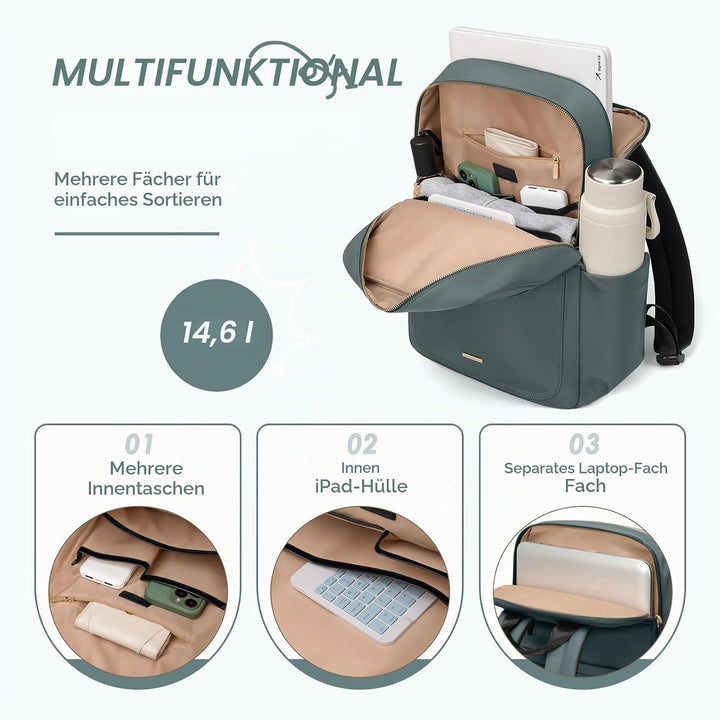 Laptop Rucksack für Damen, Lässiger Backapck für Arbeit und Business, Handtasche, Handgepäck-Reiseru