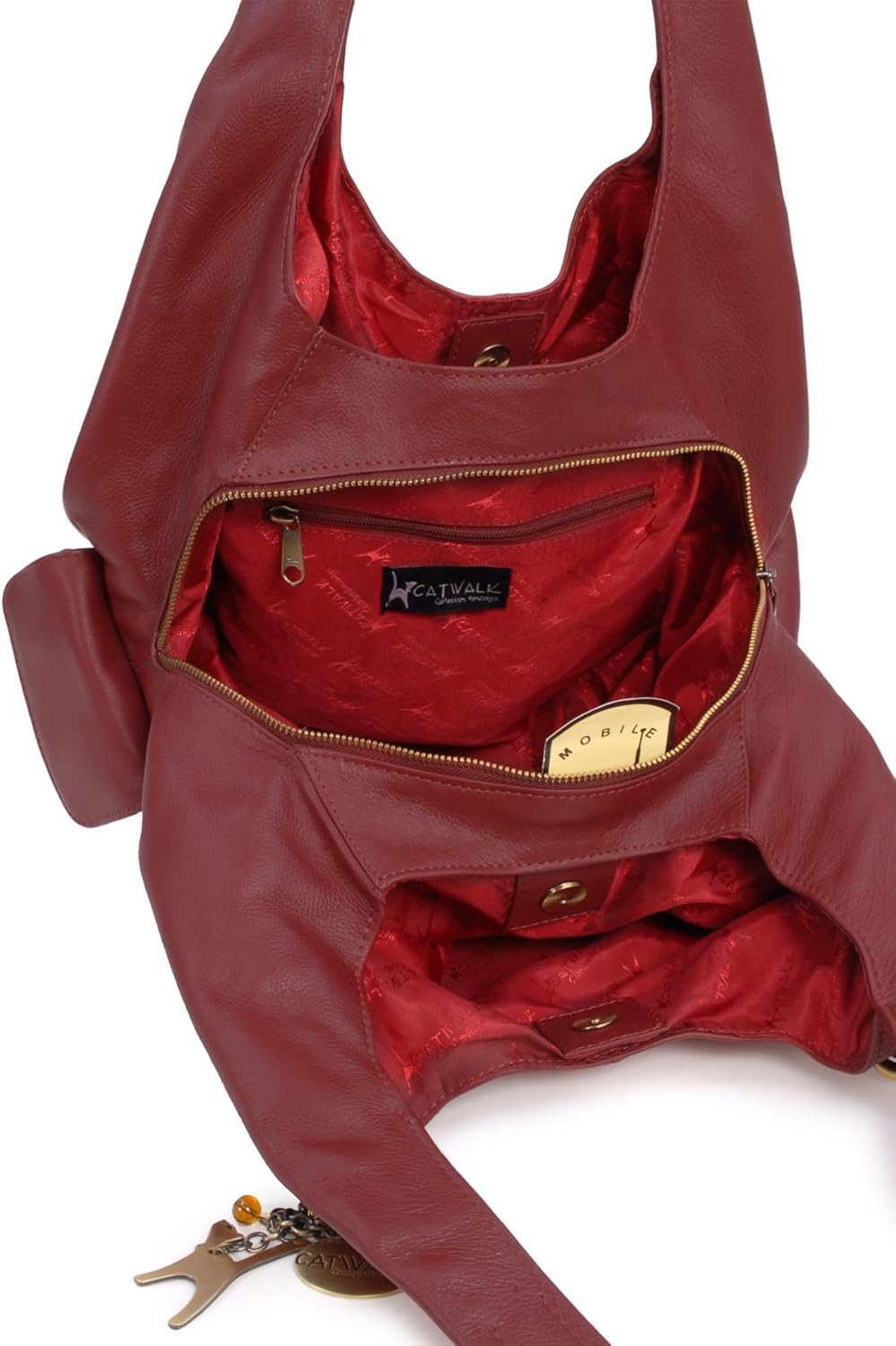 Catwalk Collection Handbags - Damen Leder Schultertasche - Handtasche Gross - Hobo Bag mit Viele Fäc