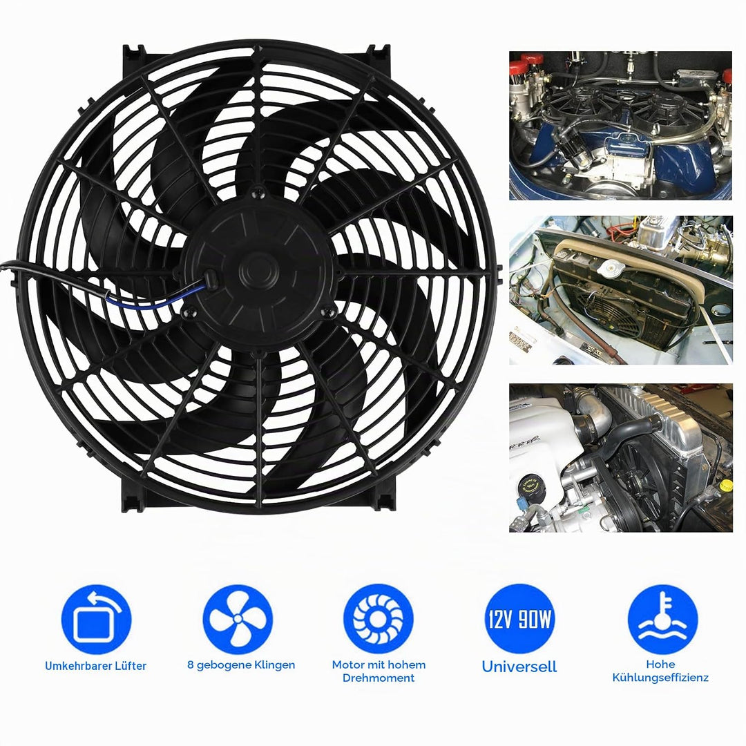 DOCAS 14 Zoll 12V 90W Universal Auto Kühlerlüfter Kühlgebläse, Auto Elektrischer Lüfter Motorlüfter