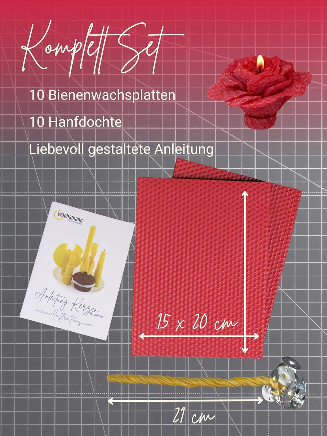 Wachsmann DIY Bienenwachs Kerzen Bastelset – Starterset für 10 Kerzen in vielen Farben – 100% reines