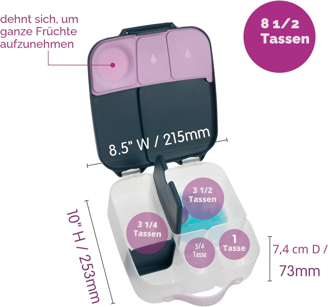 b.box Lunchbox mit Unterteilung für Kinder, Silikon, mit verstellbaren Trennwänden, Indigo Rose, Ind