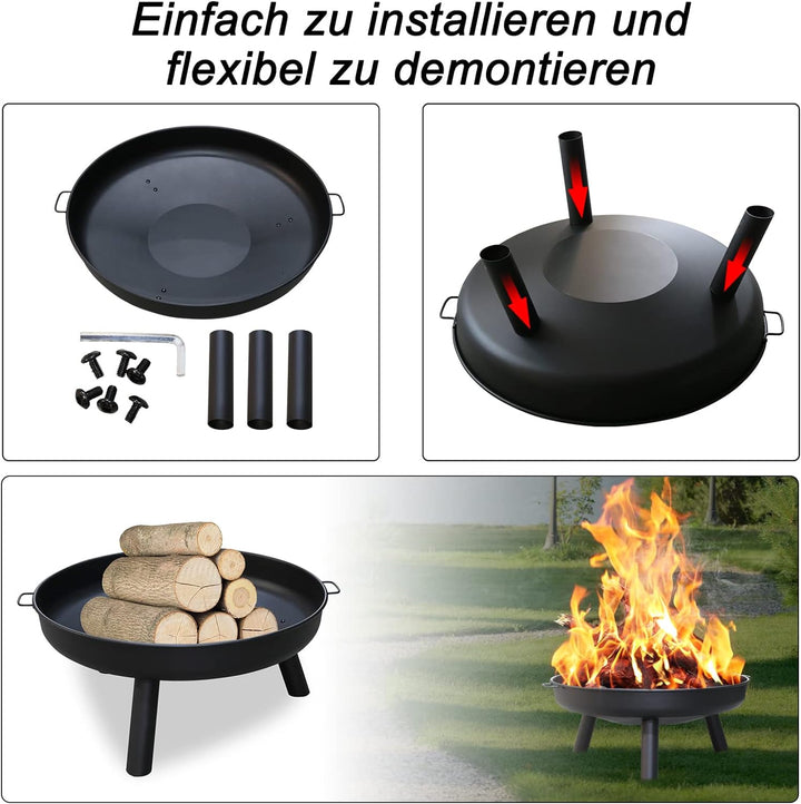 Herrselsam Feuerschale Ø 80 cm Feuerstelle für den Garten, mit 3 abnehmbaren Füssen und Griffen, Out