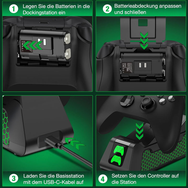 Wiederaufladbar Akku für Xbox Controller mit Ladestation, Akku Pack für Xbox Serie X/S/Xbox One/One