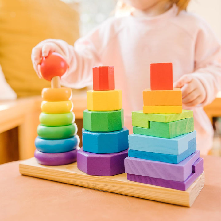 Melissa & Doug Geometrischer Stapler | Lernspielzeug | Holzspielzeug mit Formen | 2+ | Geschenk für