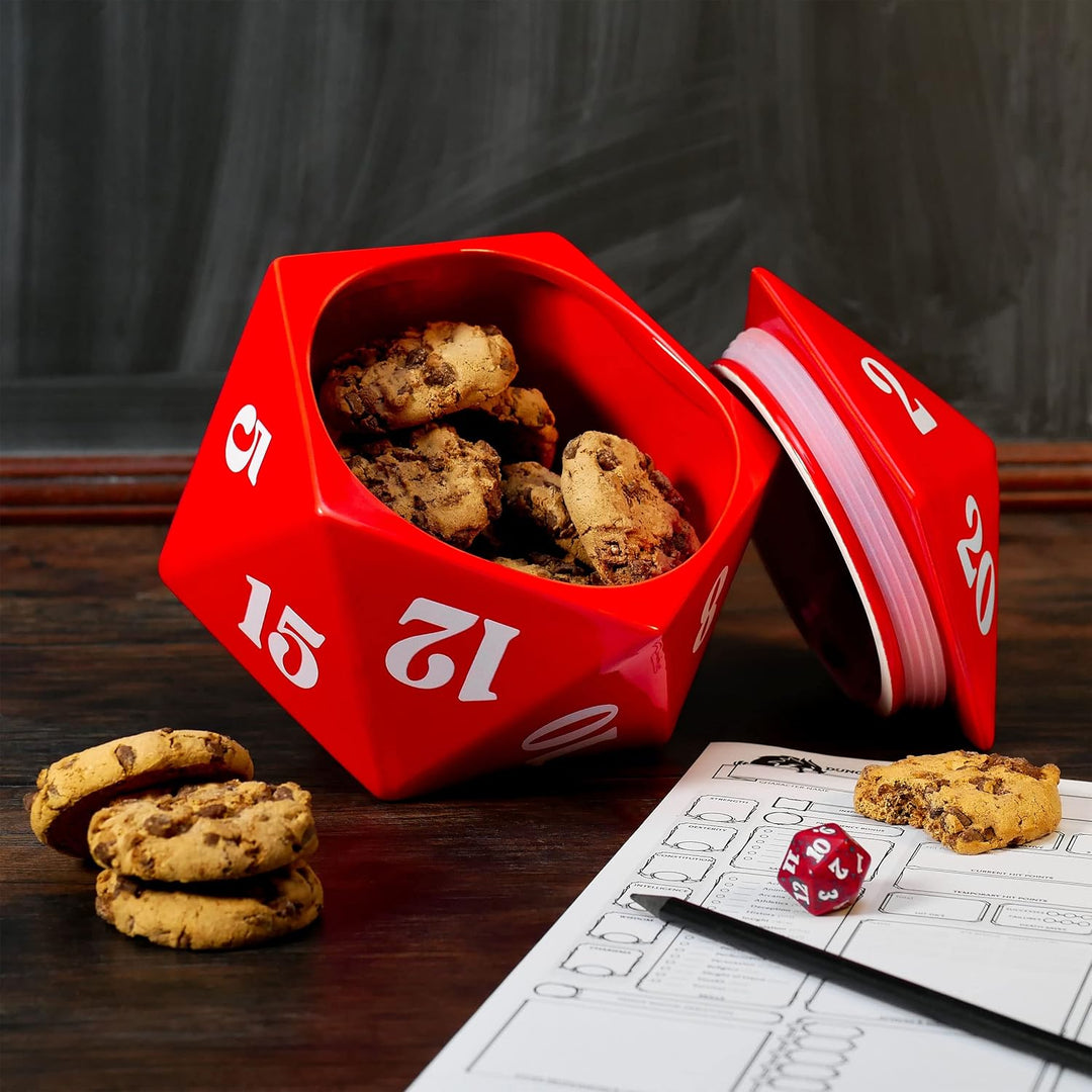 Elbenwald D20 Würfel Keksdose für Pen & Paper Fans Keramik rot