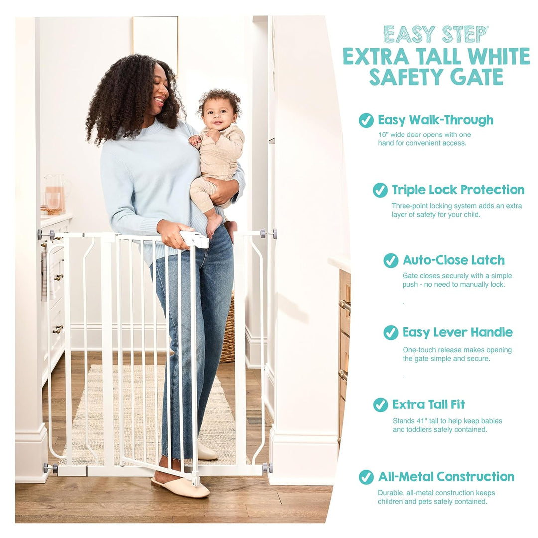Regalo Easy Step Baby-Schutzgitter, Druckbefestigung, inklusive Verlängerungs-Kit (104 cm) Weiss, We
