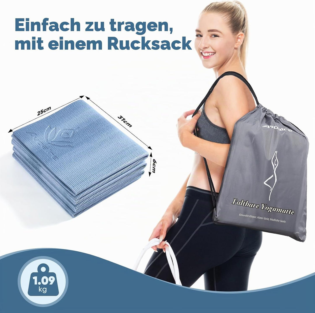 Avoalre Yogamatte faltbar, 173 x 61 cm, 5 mm – Handliche &amp; klappbare Yoga-Matte für Reise, Unterwegs