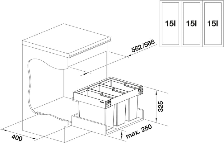 BLANCO FLEXON II low 60/3 | Abfall Müllsystem | für 60 cm breite Unterschränke | System zum Einbau i