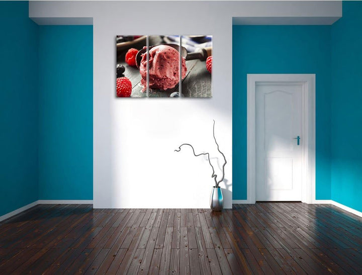Köstliches Beeren Eis als 3-Teiler Leinwandbild 120x80 Bild auf Leinwand, XXL riesige Bilder fertig