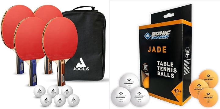 JOOLA Tischtennis-Set Family, Tischtennis-Set mit 4 Tischtennisschlägern, Tischtennisbällen und Trag