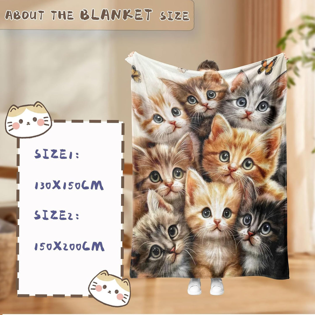 kuscheldecke katzenmotiv 150x200cm,Cartoon Kätzchen kuscheldecke Fleece Decke mit 3D Tierdruck, Weic