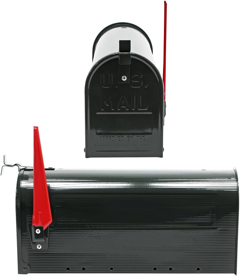 Wiltec Set US Mailbox schwarz 180 x 220 x 480 mm, amerikanischer Briefkasten mit Fahne, Standbriefka