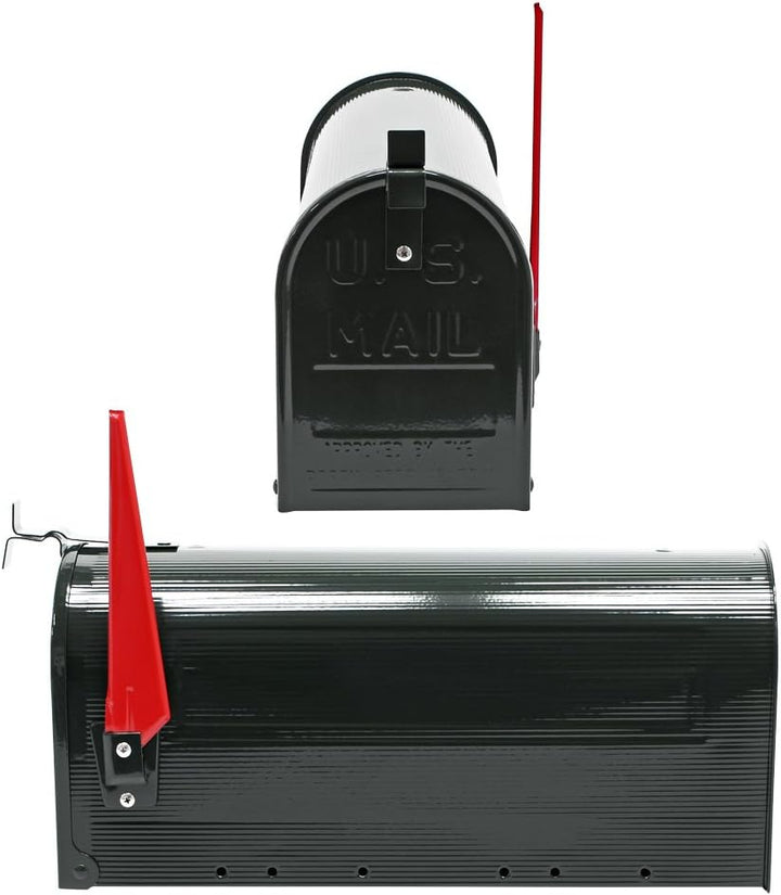 Wiltec Set US Mailbox schwarz 180 x 220 x 480 mm, amerikanischer Briefkasten mit Fahne, Standbriefka