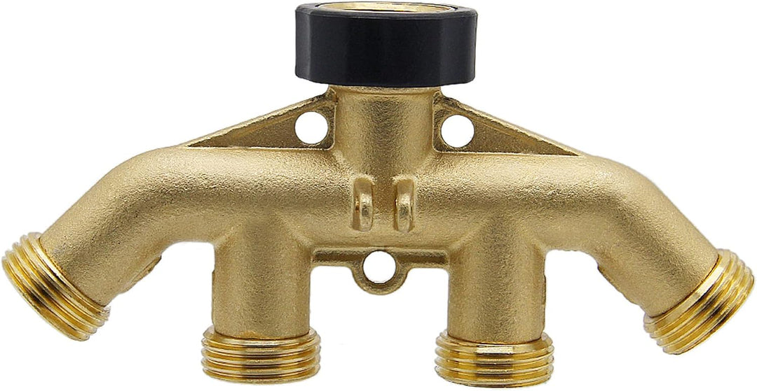 ATDAWN 4-Wege-Schlauchverteiler aus Messing, 1,9 cm (3/4 Zoll) Messingschlauch-Wasserhahn-Verteiler,