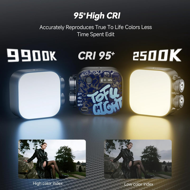 Photoolex Tofu RGB Taschen Mini LED Videoleuchte mit kompakter | CRI96+, Farbtemp 2500K–9900K, 2000m