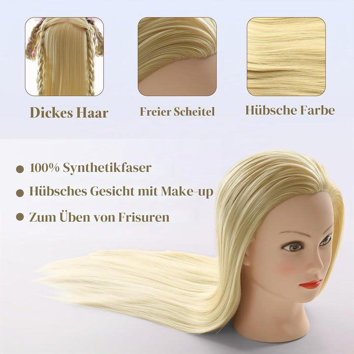 Frisierkopf 100% Synthetisches Haar übungskopf Friseur 26” Trainingsköpfe Puppenkopf Friseur Kopf Mi