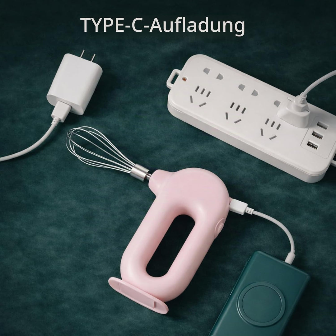 Elektrischer Handmixer, 1500mAh Wiederaufladbar Elektrischer Schneebesen, 4 Gang Einstellbarer Kabel