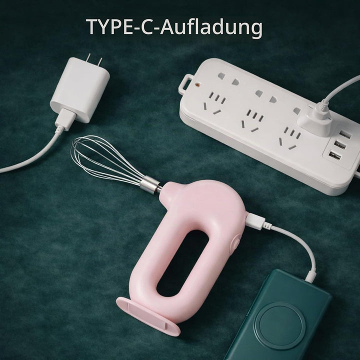 Elektrischer Handmixer, 1500mAh Wiederaufladbar Elektrischer Schneebesen, 4 Gang Einstellbarer Kabel