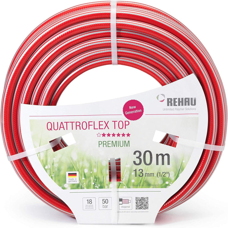 REHAU Premium-Gartenschlauch QUATTROFLEX TOP, sehr flexibel und druckfest (1/2" - 30m) 13 mm, 1/2 Zo