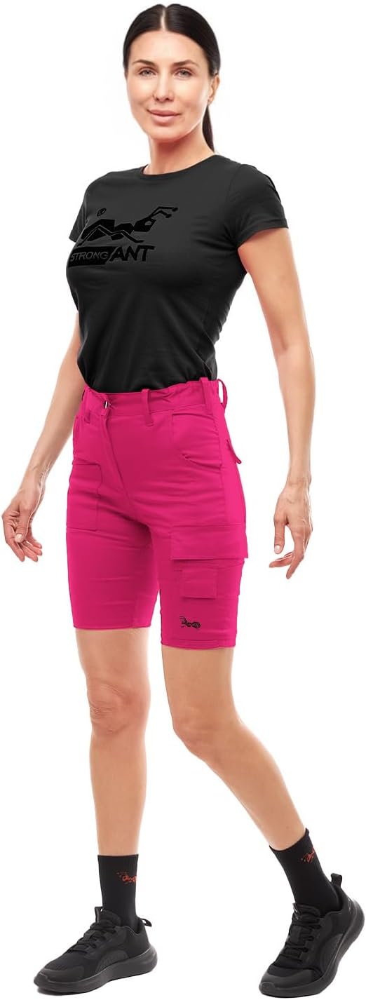 strongAnt Damen Arbeitsshorts Stretch Kurze Arbeitshose mit Cargo Taschen Outdoor, 48 Pink Stretch M