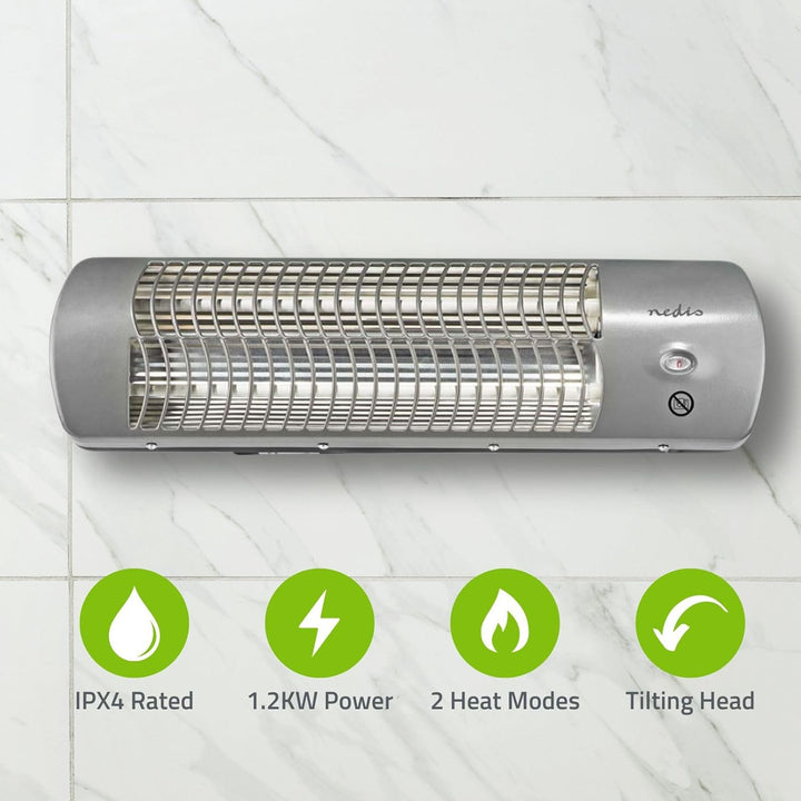 Nedis HTBA10GY Badezimmer-Heizung - 1200 W - Verstellbares Thermostat - 2 Wärme Modes - X4 - Grau