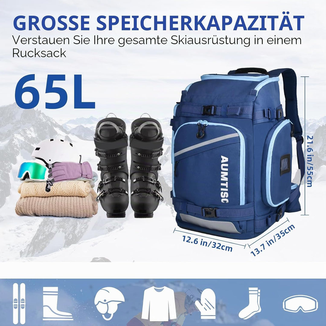 AUMTISC Skischuhtaschen mit Helmfach und Rucksackgurten, Skirucksack Skischuhrucksack mit Helmtasche