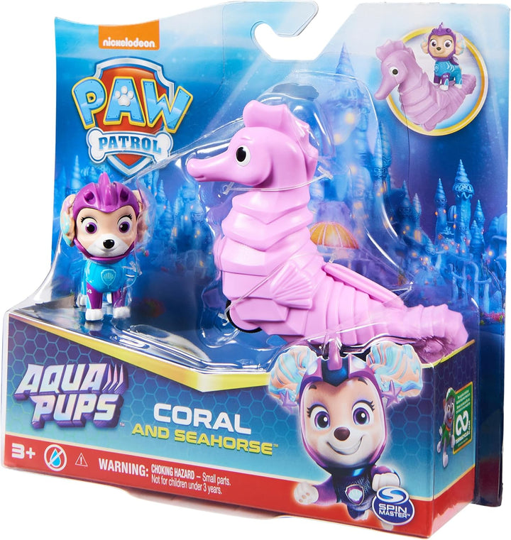 Paw Patrol, Aqua Pups - Hero Pups Actionfiguren-Set mit 1 Coral Welpenfigur und 1 Seepferd Figur, Sp