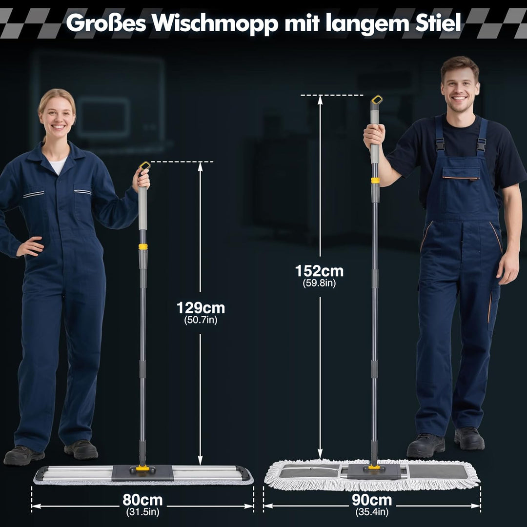 Bodenwischer, 90cm Breit Wischmopp, Professionelle Bodenwischer Set mit Mikrofaser Pads und Baumwoll